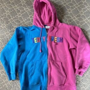 Teddy Fresh Pink And Blue Color Block Zip Up Hoodie Sweatshirt 2XL